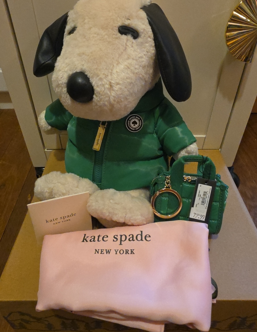 Kate Spade Green Puffer Jacket Plush Snoopy Handbag